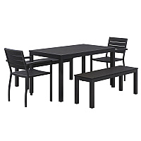 Eveleen Outdoor Patio Table with Two Black Powder-Coated Polymer Chairs and Two Benches, 32 x 55, Gray (840031925152)