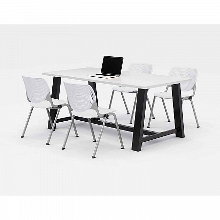 Midtown Dining Table with Four White Kool Series Chairs, 36 x 72 x 30, Designer White (840031900265)