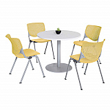 Pedestal Table with Four Yellow Kool Series Chairs, Round, 36" Dia x 29h, Designer White (811774036702)