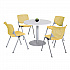 Pedestal Table with Four Yellow Kool Series Chairs, Round, 36