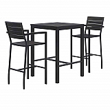 Eveleen Outdoor Bistro Patio Table with Two Black Powder-Coated Polymer Barstools, 30" Square, Black (840031925275)