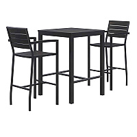 Eveleen Outdoor Bistro Patio Table with Two Black Powder-Coated Polymer Barstools, 30" Square, Black (840031925275)