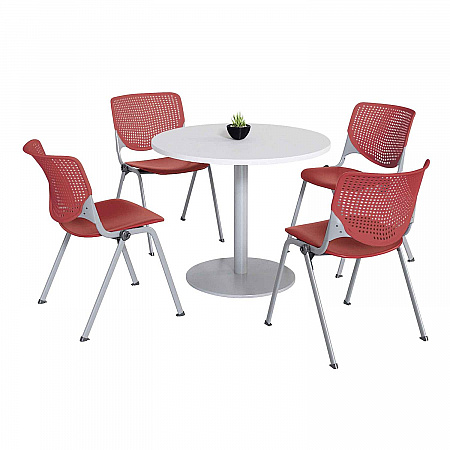 Pedestal Table with Four Coral Kool Series Chairs, Round, 36