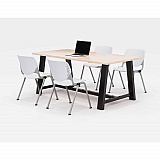 Midtown Dining Table with Four White Kool Series Chairs, 36 x 72 x 30, Kensington Maple (840031900456)