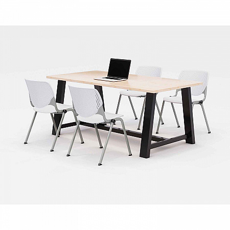 Midtown Dining Table with Four White Kool Series Chairs, 36 x 72 x 30, Kensington Maple (840031900456)