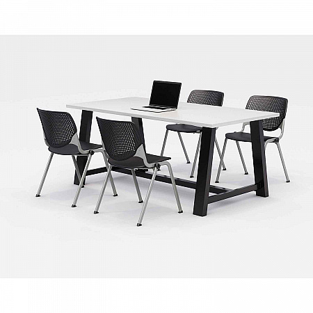Midtown Dining Table with Four Black Kool Series Chairs, 36 x 72 x 30, Designer White (840031900272)