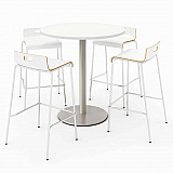 Pedestal Bistro Table with Four White Jive Series Barstools, Round, 36" Dia x 41h, Designer White (840031900128)