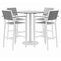 Eveleen Outdoor Bistro Patio Table with Four Gray Powder-Coated Polymer Barstools, Round, 41"h, White (840031918512)