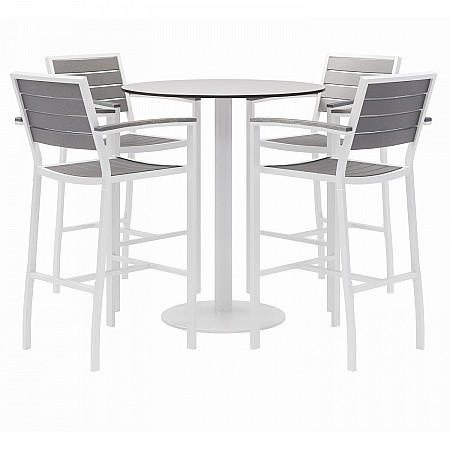 Eveleen Outdoor Bistro Patio Table with Four Gray Powder-Coated Polymer Barstools, Round, 41