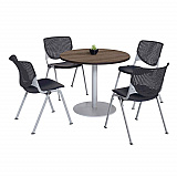 Pedestal Table with Four Black Kool Series Chairs, Round, 36" Dia x 29h, Studio Teak (811774036894)