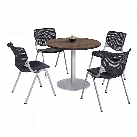 Pedestal Table with Four Black Kool Series Chairs, Round, 36