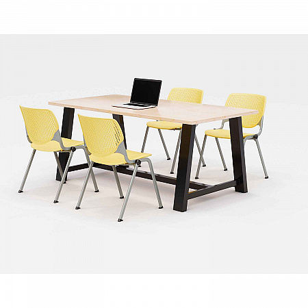 Midtown Dining Table with Four Yellow Kool Series Chairs, 36 x 72 x 30, Kensington Maple (840031900470)