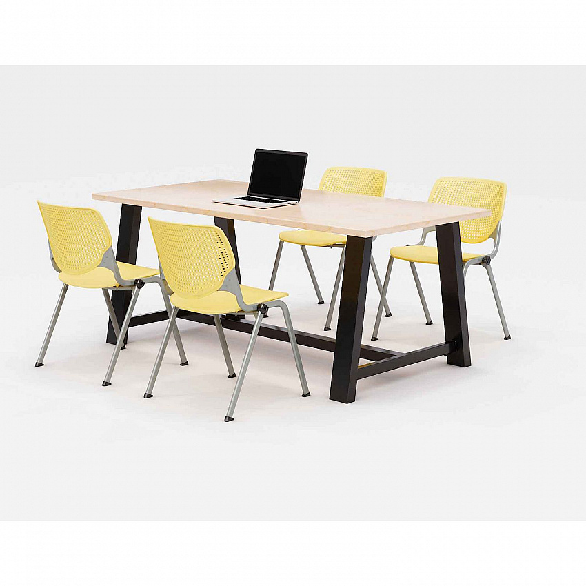 Midtown Dining Table with Four Yellow Kool Series Chairs, 36 x 72 x 30, Kensington Maple (840031900470)