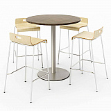 Pedestal Bistro Table with Four Natural Jive Series Barstools, Round, 36" Dia x 41h, Studio Teak (840031900135)