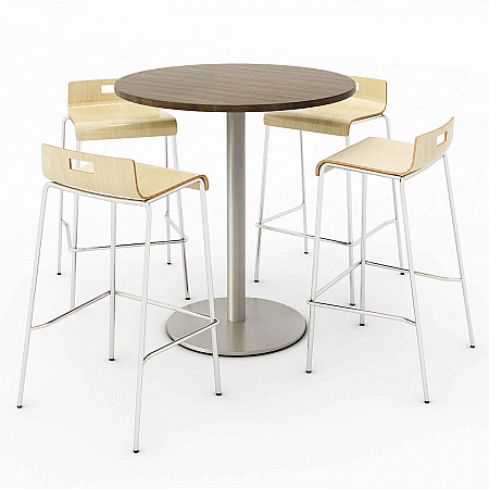 Pedestal Bistro Table with Four Natural Jive Series Barstools, Round, 36