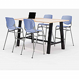 Midtown Bistro Dining Table with Four Periwinkle Kool Barstools, 36 x 72 x 41, Kensington Maple (840031900814)