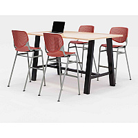 Midtown Bistro Dining Table with Four Coral Kool Barstools, 36 x 72 x 41, Kensington Maple (840031900838)