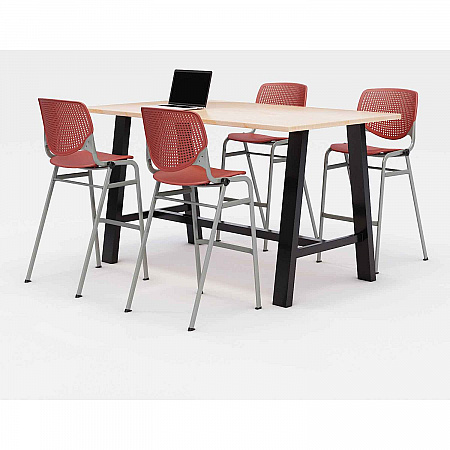 Midtown Bistro Dining Table with Four Coral Kool Barstools, 36 x 72 x 41, Kensington Maple (840031900838)