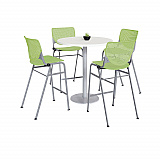 Pedestal Bistro Table with Four Lime Green Kool Series Barstools, Round, 36" Dia x 41h, Designer White (811774037112)