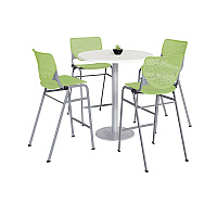 Pedestal Bistro Table with Four Lime Green Kool Series Barstools, Round, 36" Dia x 41h, Designer White (811774037112)