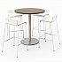 Pedestal Bistro Table with Four White Jive Series Barstools, Round, 36