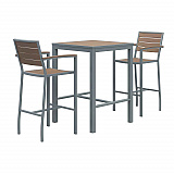 Eveleen Outdoor Bistro Patio Table with Two Mocha Powder-Coated Polymer Barstools, 30" Square, Mocha (840031925251)