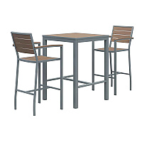 Eveleen Outdoor Bistro Patio Table with Two Mocha Powder-Coated Polymer Barstools, 30" Square, Mocha (840031925251)