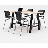 Midtown Bistro Dining Table with Four Black Kool Barstools, 36 x 72 x 41, Kensington Maple (840031900760)
