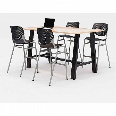 Midtown Bistro Dining Table with Four Black Kool Barstools, 36 x 72 x 41, Kensington Maple (840031900760)