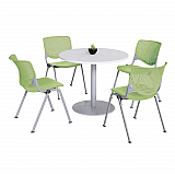 Pedestal Table with Four Lime Green Kool Series Chairs, Round, 36" Dia x 29h, Designer White (811774036726)
