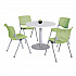 Pedestal Table with Four Lime Green Kool Series Chairs, Round, 36
