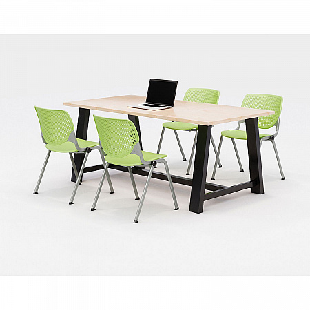 Midtown Dining Table with Four Lime Green Kool Series Chairs, 36 x 72 x 30, Kensington Maple (840031900494)