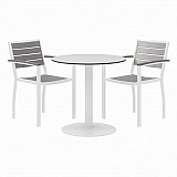 Eveleen Outdoor Patio Table with Two Gray Powder-Coated Polymer Chairs, 30" Dia x 29h, Designer White (840031918451)