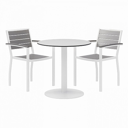 Eveleen Outdoor Patio Table with Two Gray Powder-Coated Polymer Chairs, 30