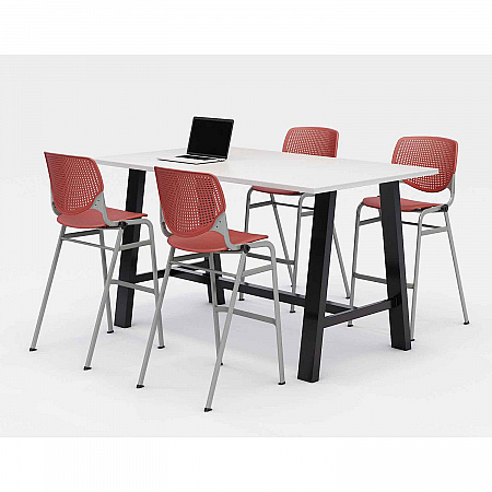 Midtown Bistro Dining Table with Four Coral Kool Barstools, 36 x 72 x 41, Designer White (840031900647)
