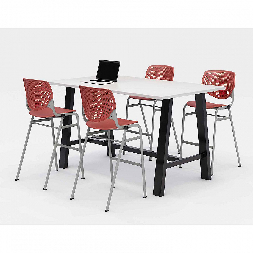 Midtown Bistro Dining Table with Four Coral Kool Barstools, 36 x 72 x 41, Designer White (840031900647)