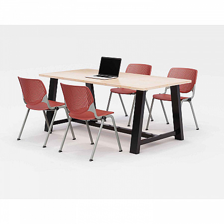 Midtown Dining Table with Four Coral Kool Series Chairs, 36 x 72 x 30, Kensington Maple (840031900531)