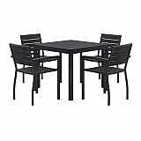 Eveleen Outdoor Patio Table with Four Black Powder-Coated Polymer Chairs, Square, 35", Black (840031925183)