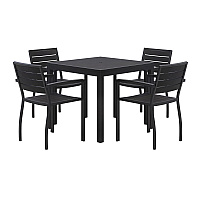 Eveleen Outdoor Patio Table with Four Black Powder-Coated Polymer Chairs, Square, 35", Black (840031925183)
