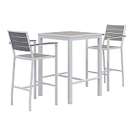 Eveleen Outdoor Bistro Patio Table with Two Gray Powder-Coated Polymer Barstools, 30" Square, Gray (840031925268)