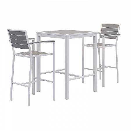 Eveleen Outdoor Bistro Patio Table with Two Gray Powder-Coated Polymer Barstools, 30