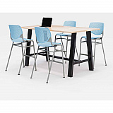 Midtown Bistro Dining Table with Four Sky Blue Kool Barstools, 36 x 72 x 41, Kensington Maple (840031900821)
