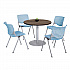 Pedestal Table with Four Sky Blue Kool Series Chairs, Round, 36
