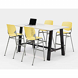 Midtown Bistro Dining Table with Four Yellow Kool Barstools, 36 x 72 x 41, Designer White (840031900586)