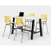 Midtown Bistro Dining Table with Four Yellow Kool Barstools, 36 x 72 x 41, Designer White (840031900586)