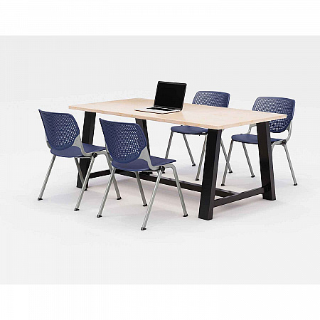 Midtown Dining Table with Four Navy Kool Series Chairs, 36 x 72 x 30, Kensington Maple (840031900432)
