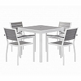 Eveleen Outdoor Patio Table with Four Gray Powder-Coated Polymer Chairs, 32" Square, Gray (840031918550)