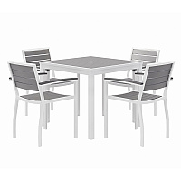 Eveleen Outdoor Patio Table with Four Gray Powder-Coated Polymer Chairs, 32" Square, Gray (840031918550)