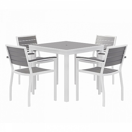 Eveleen Outdoor Patio Table with Four Gray Powder-Coated Polymer Chairs, 32" Square, Gray (840031918550)
