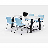 Midtown Dining Table with Four Sky Blue Kool Series Chairs, 36 x 72 x 30, Designer White (840031900333)